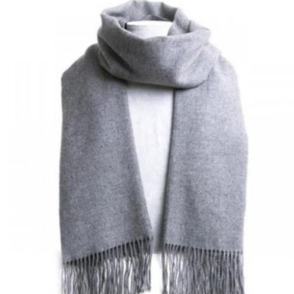 Gray Cashmere Scarf with Tassels